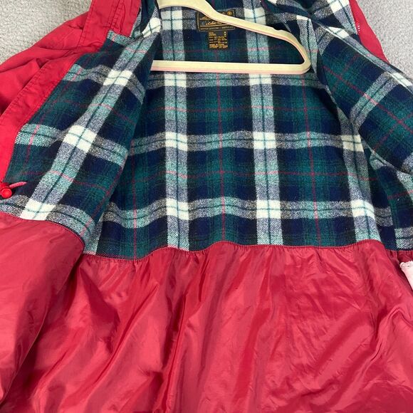 Eddie Bauer Jacket Mens Medium Red Wool Plaid Hood Lined Chore Barn Parka Coat - Picture 2 of 11